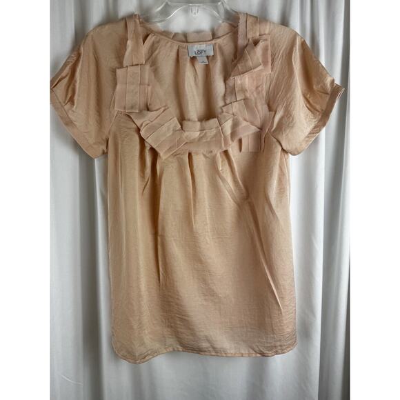 Ann Taylor LOFT Pleated Square Neck, Peach, Sz: M, 56-47 - Picture 4 of 16